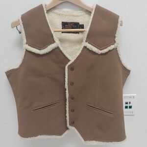 Sears Vintage Western Outdoor Wear Vest Brown Large Suede Sherpa Lined